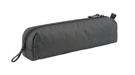 Black zippered pencil case on white background © Bohdan