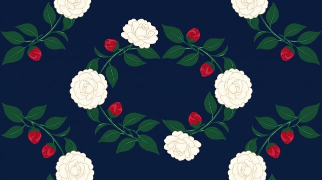 Camellia Crescent Exchanges Seamless Pattern