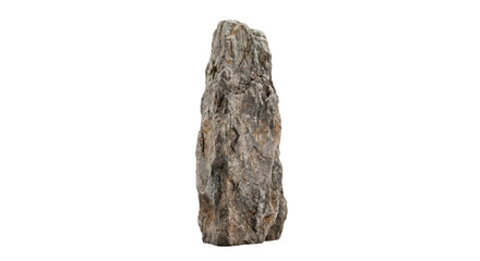 A tall, rugged grey stone monolith isolated against a clean white background for design projects © Ophelia