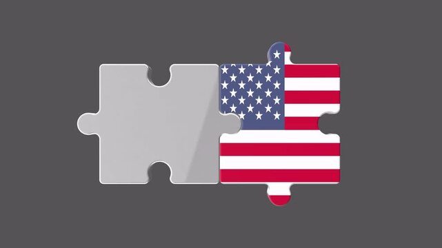 Rotating Usa Flag And Silver Puzzle Pieces Loop Transparent