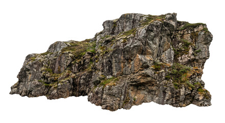 Large rugged mountain cliff isolated on white background for landscape design and composition © Ophelia