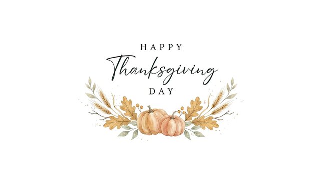 Watercolor thanksgiving day greeting card design with hand lettered calligraphy and autumn pumpkin and foliage illustration