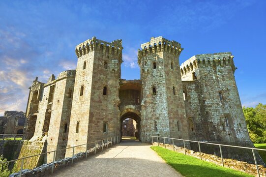 Raglan Castle, Castell Rhaglan, late medieval castle built in the mid 15th century, near the village of Raglan, Monmouthshire, Wales, United Kingdom