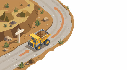 Isometric Illustration of a Mining Dump Truck on Road. © suket