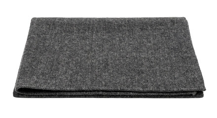 Folded dark grey wool blanket isolated on a clean white background for home interior design use © Ophelia