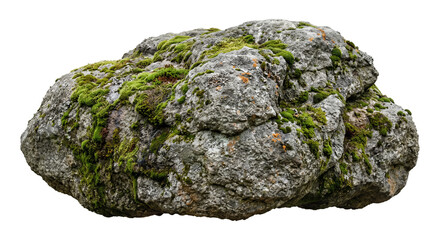 Large textured boulder covered in vibrant green moss isolated on a clean white background © Ophelia