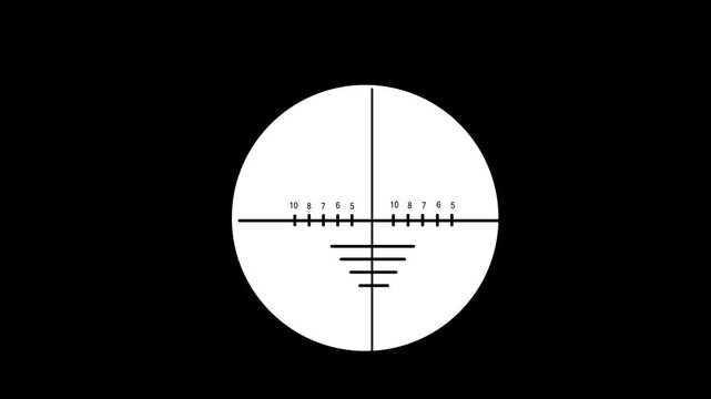 Realistic optical sniper scope view with and measuring marks, isolated sight template on a transparent background, detailed tactical aiming design.