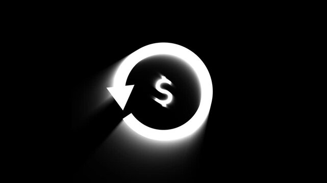 Animated dollar coin icon with rotating circular refresh arrows. Representing financial growth and money icon. dollar refund icon, currency exchange icon animation. dollar and round circle arrow icon.