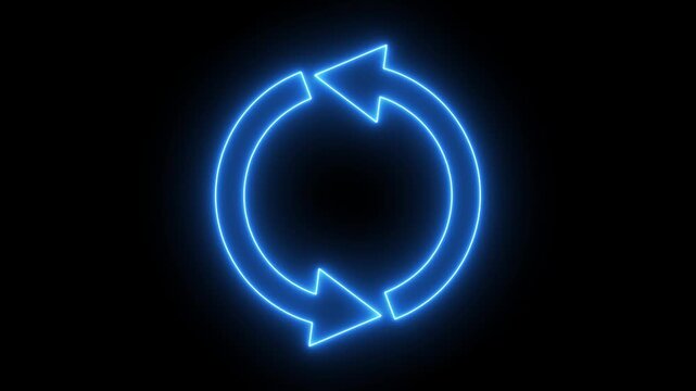 Neon sign Circle arrow refresh and reload icon animation with loading progress. Animated loading refresh arrows spinning, Arrow loading icon animation. Arrow loading icon concept
