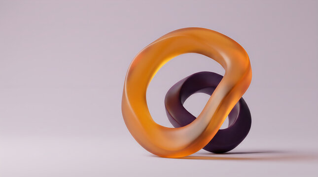 Abstract orange and dark purple glass shapes linked together in a smooth design