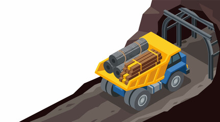 Isometric Mining Dump Truck Carrying Ore In Tunnel. © Jangansampai