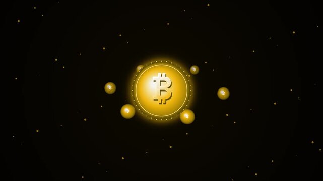 3D Golden Bitcoin Cryptocurrency Coins Floating in Stardust 4K 60FPS Seamless Loop Motion Background