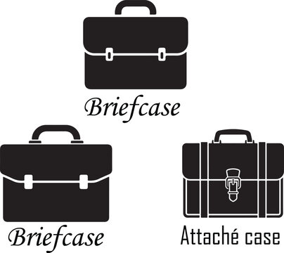 Minimalist black vector briefcase and attach&eacute; case icons on a white background