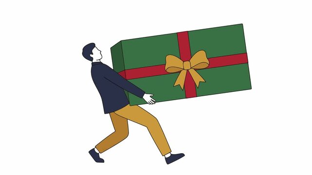 Man carrying large green gift box with red ribbon and gold bow, symbolizing generosity and celebration