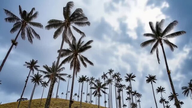 Cocora Valley Giant Quindio Wax Palms Towering above Mountain Hillsides in Salento, Colombia. Time Lapse. Establishing Shot.