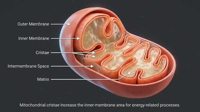 Detailed anatomical cross section of a human cell mitochondrion