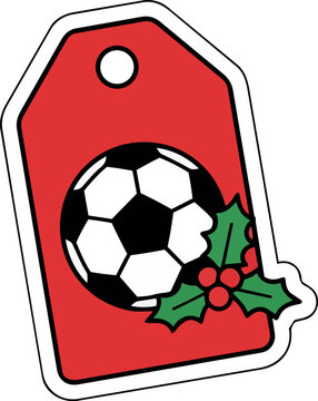 Christmas Soccer Gift Tag with Football and Holly Decoration