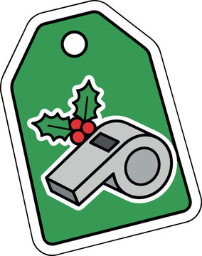 Christmas Soccer Whistle Gift Tag with Holly Decoration