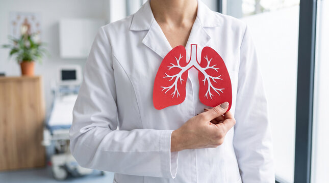 Health professional holding model lungs highlighting respiratory system during world pneumonia day awareness campaign with medical practitioner lab lung model with lab coat holds