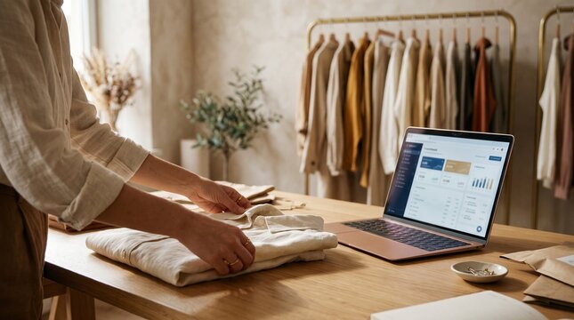 Online Fashion Boutique Owner Preparing Clothing Orders, Small Apparel Ecommerce Business and Retail Startup