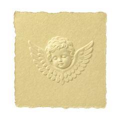 Fototapeta premium PNG Embossed angelic cherub on textured paper background.