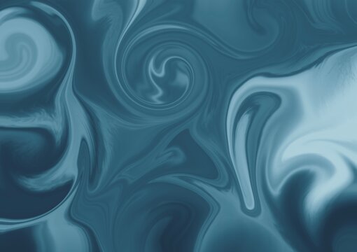 Abstract Blue Liquid Marble Background with Flowing Swirls