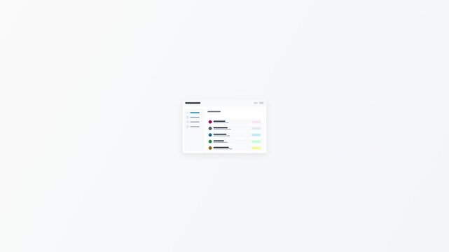 Minimalist digital user interface dashboard design featuring colorful list items and placeholder data lines on a clean white background for modern software management and productivity app.