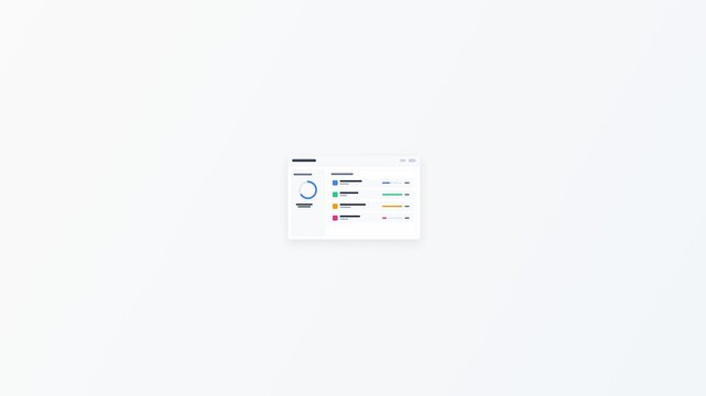 Modern minimalist software dashboard user interface featuring a circular graph and colorful data lists displayed on a clean white background for business management and analytics concepts.
