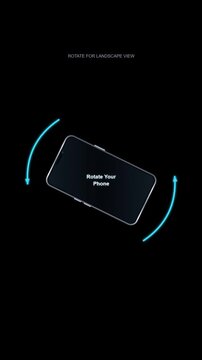 Rotate Your Phone to Landscape Orientation Animation on Black Background, Vertical to Horizontal Smartphone Rotation, Rotate Your Device Instruction, Screen Orientation Guide, Mobile UI