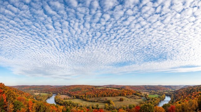 Cirrocumulus clouds and autumn landscape