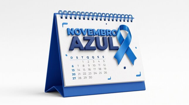 Novembro Azul calendar with blue ribbon for prostate cancer awareness month