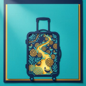Decorative suitcase design with floral patterns for Diwali themes