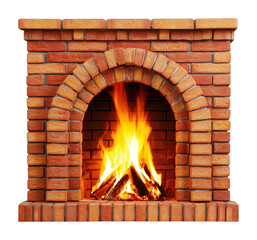 Fototapeta premium PNG Traditional brick fireplace with warm glowing flames and firewood