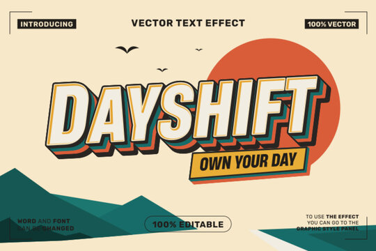 Editable Day shift Retro Dimensional Text Effect for Poster Branding and Apparel Design