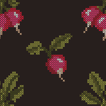 Vintage Victorian Radish Seamless Pattern in Cross Stitch Style