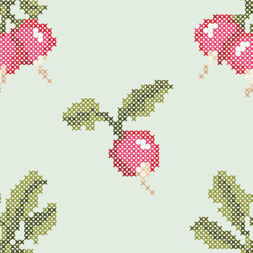 Vintage Victorian Radish Seamless Pattern in Cross Stitch Style