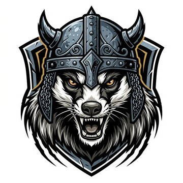 Fierce wolf warrior with horned helmet illustration.