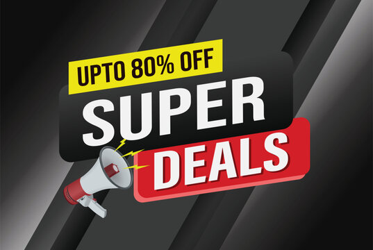 Super deals word mega phone concept vector illustration and 3d style, landing page, template, ui, web, mobile app, poster, banner, flyer, background, gift card, coupon, label, wallpaper

