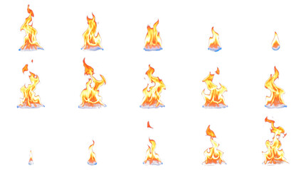Obraz premium Fire flame set with varying sizes and shapes on transparent background