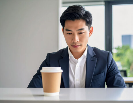 Businessman Thinking About Coffee Spending and Everyday Living Costs