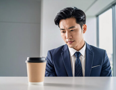 Office Worker Concerned About Daily Coffee Cost and Spending