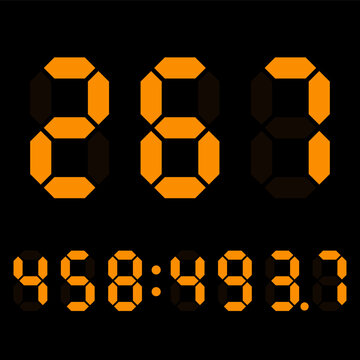 Abstract amber on black seven segment led display numbers background