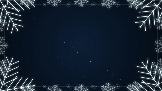White glowing snowflakes seamless pattern on dark blue background