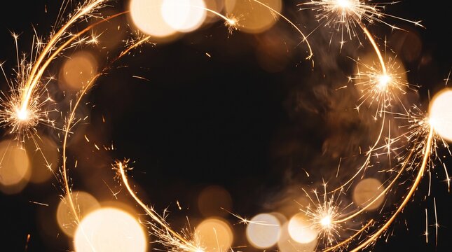 Sparkler Firework Light Trails Circular Frame with Warm Bokeh Background