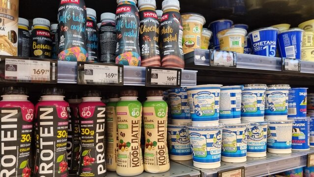 High Protein Milkshakes and Sour Cream Products on Refrigerated Supermarket Shelves