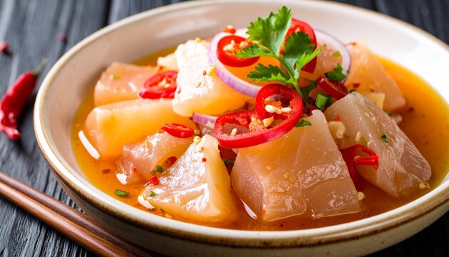 Filipino Kinilaw na Isda fresh raw fish cubes cured in vinegar and citrus 