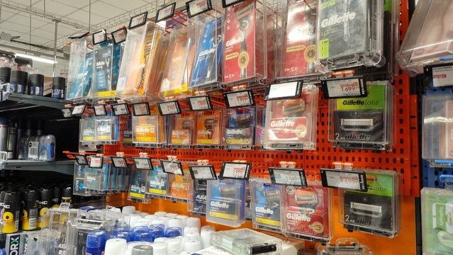 Gillette Razor Blades and Replacement Cartridges in Security Cases on Supermarket Display