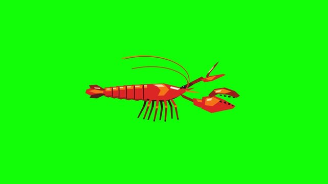 Cartoon Red Lobster Floating on Green Screen
