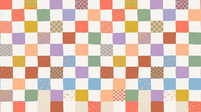 Hand Drawn Doodle Checkered Pattern Cute Patchwork Seamless Background