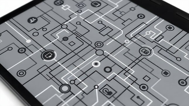 Close-up of Digital Tablet Screen Displaying Circuit Board Schematic Diagram